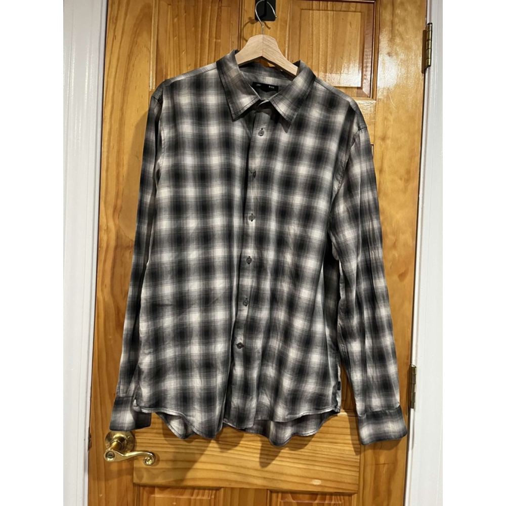 John Varvatos ⭐️ USA Black Plaid Long Sleeve Button Down Preppy Shirt Size XXL